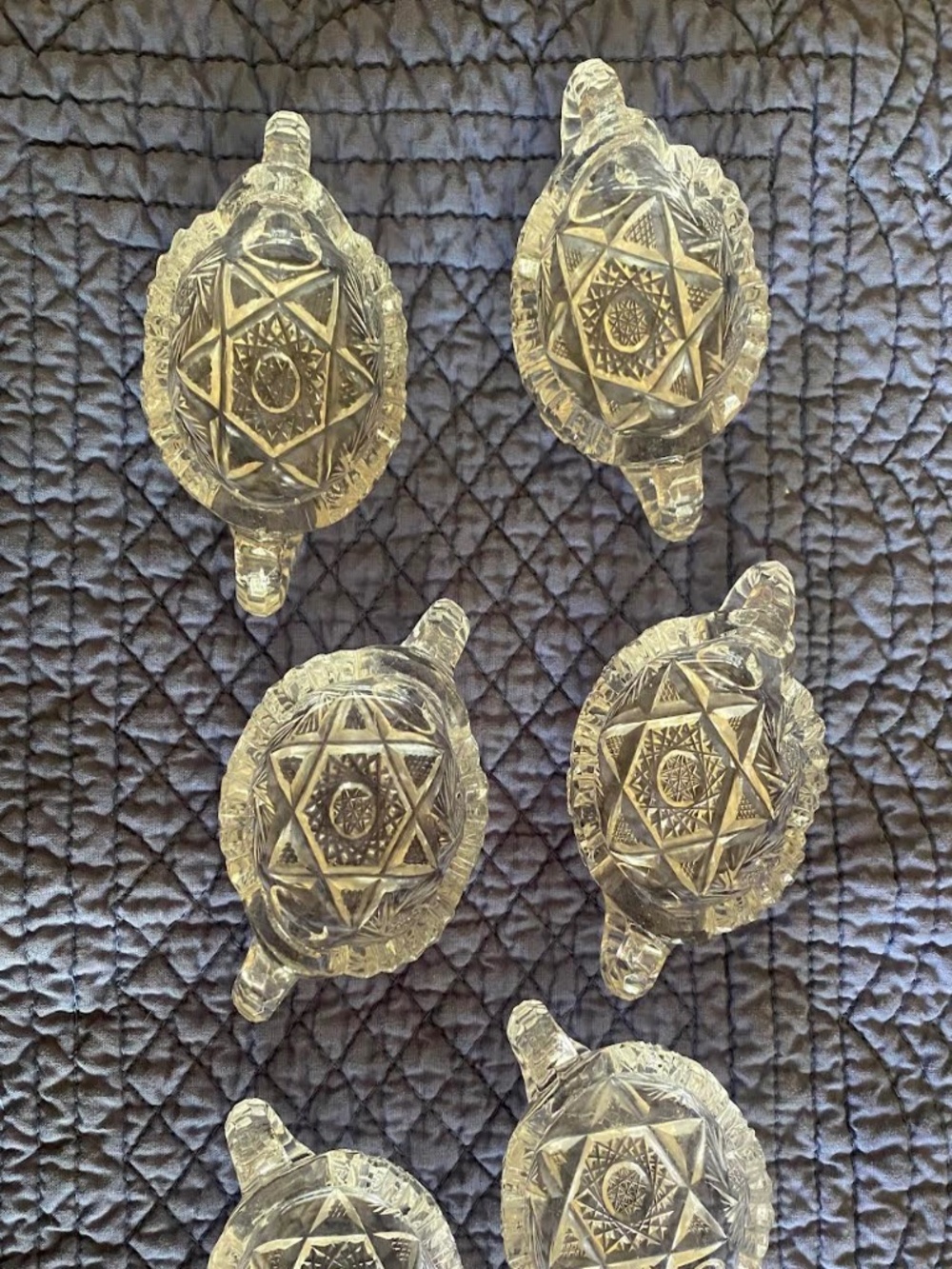 Set of Six Vintage American Brilliant Cut Glass Nappy Dishes for Candy or Nuts